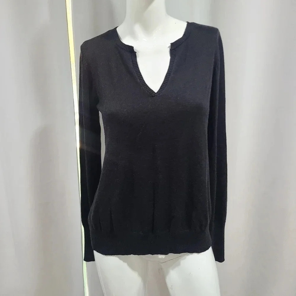 Go Silk Size Small‎ Silk /Cashmere Mixed Media V Neck Sweater Chiffon Back Black